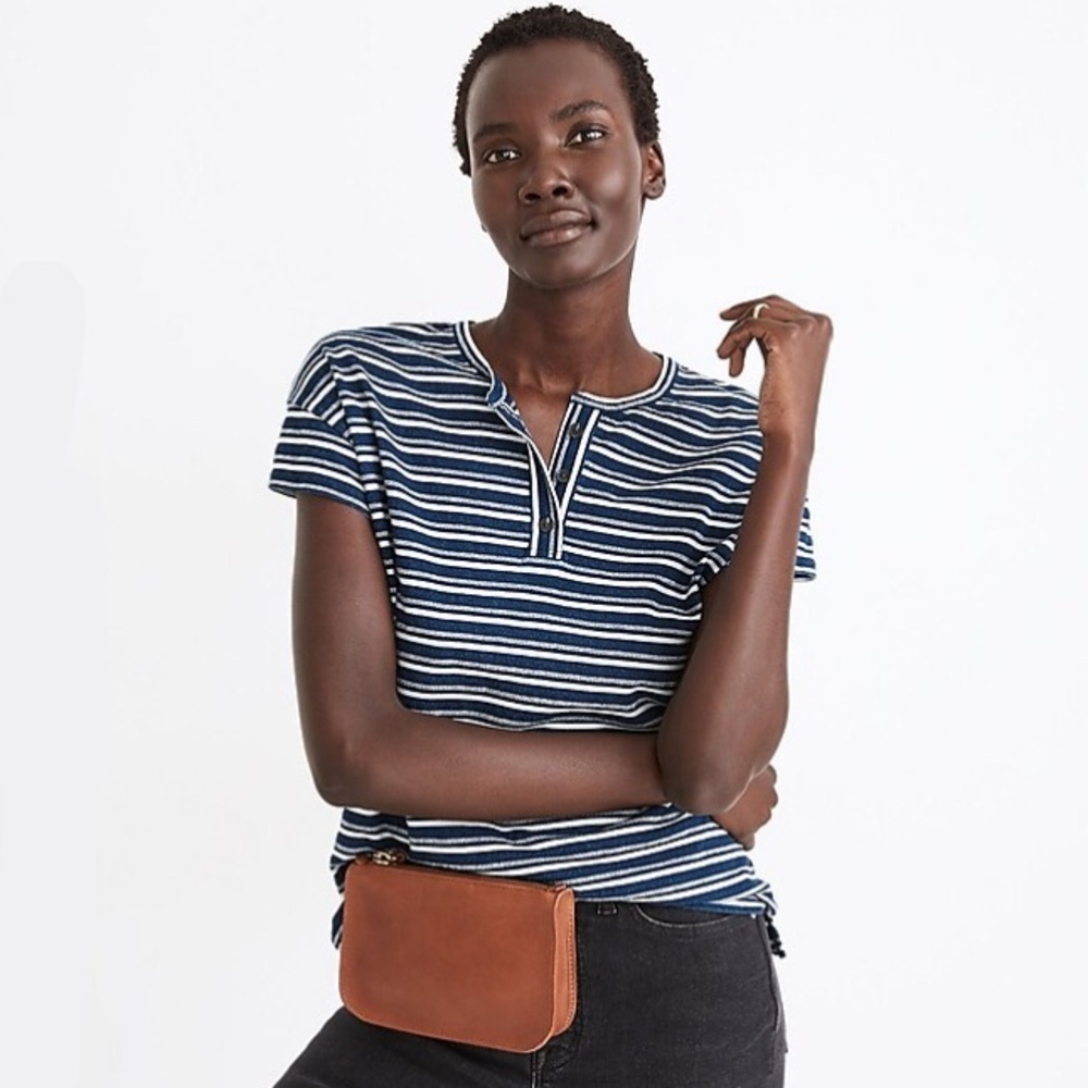 Madewell Brother Henley Tee in Indigo Stripe